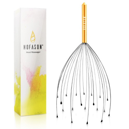 HOFASON Head Massager Scalp Scratcher with 20 Fingers, Handheld Head Scratcher Tingler Massage for Deep Relaxation, Hair Stimulation and Body Stress Relax (Gold)