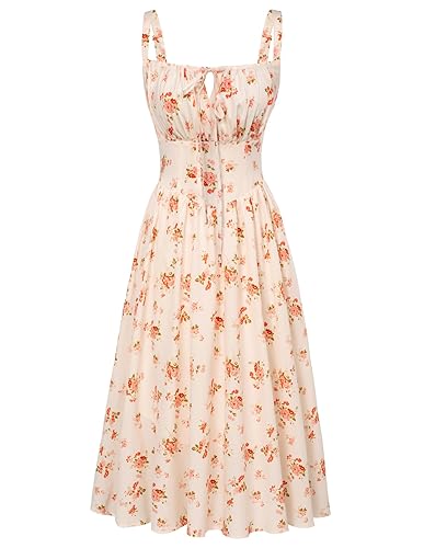 SCARLET DARKNESS Women Sun Dress Victorian Casual A-Line Sleeveless Spaghetti Strap Floral Dresses for Summer Beach - XXL - Orange Floral