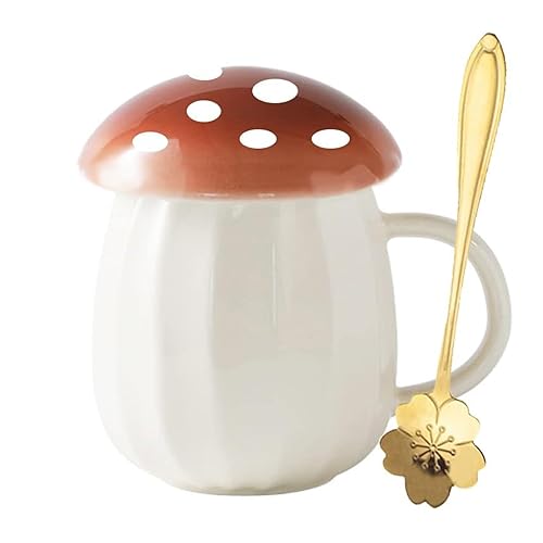 Yalucky Kawaii Cute Mushroom Mug Tea Cup Set Mushroom Stuff for Milk Coffee Tea Cup Mug with Lid Gifts for Girl Women Birthday Christmas Home Decor (Brown) - Brown