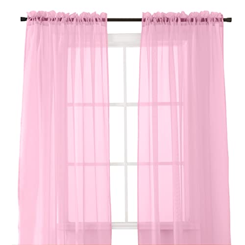 Elegant Comfort 2-Piece SHEER PANEL with 2inch ROD POCKET - Window Curtains 40-inch width X 84-inch Length, Dusty Rose Pink - 40" X 84" - Dusty Rose Pink