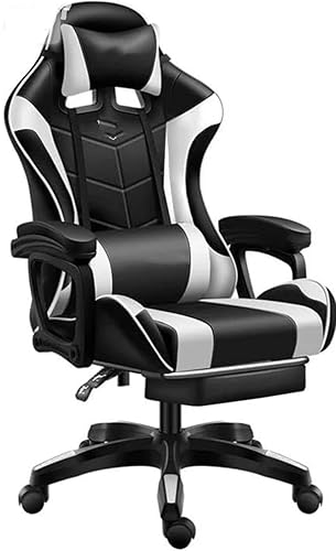 Gaming Chair Ergonomic Computer Chair Office Chair Desk Swivel Chair Adjustable Reclining Footrest Cushion White New!
