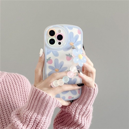 Floral Pattern Phone Case with Wrist Strap - iPhone 7 / Blue