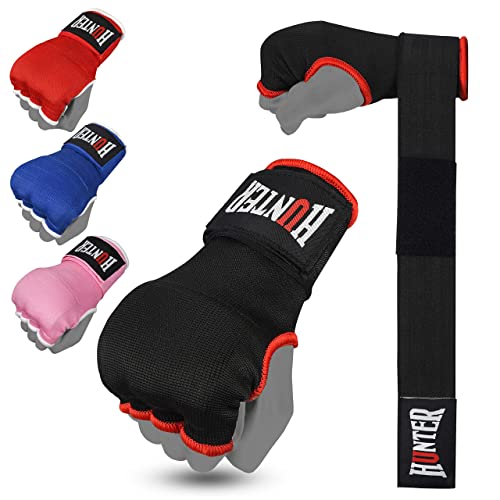 HUNTER Gel Padded Inner Gloves with Hand Wraps for Boxing (Comes in Pair) - Black - S/M