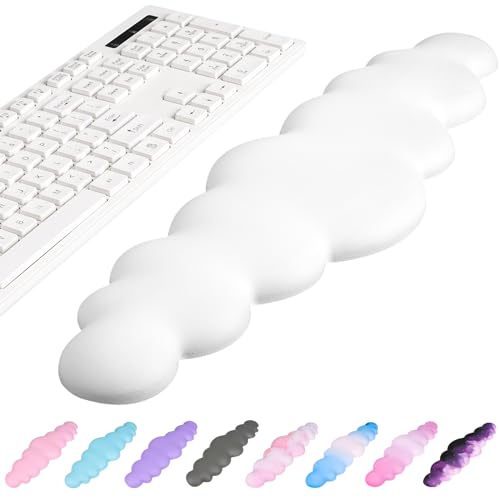 VAIPI Keyboard Cloud Wrist Rest, PU Leather Cloud Keyboard Wrist Pad, Palm Rest Keyboard Rest with Non-Slip Base for Typing Pain Relief, Soft Keyboard Arm Hand Rest for Computer - Father's Day Gift - Cloud White - Faux Leather