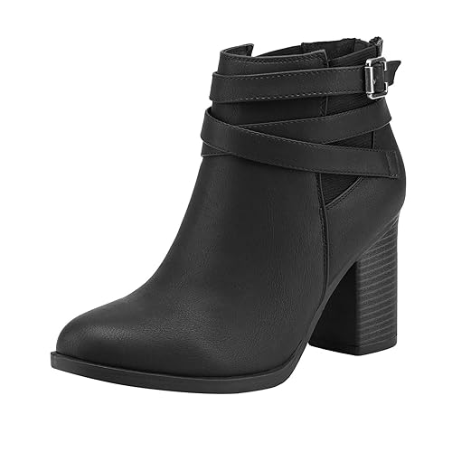 TOETOS Women's Chunky High Heel Ankle Boots Close Toe Fall Heeled Booties Shoes - 7.5 - Black-3