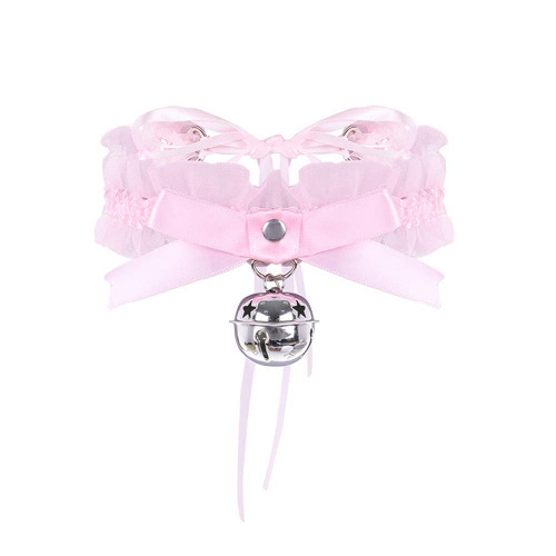 Black Punk Choker Charm Stretch Gothic Tattoo Chokers Necklace Set for Women Girls - Lace-Bell-Pink