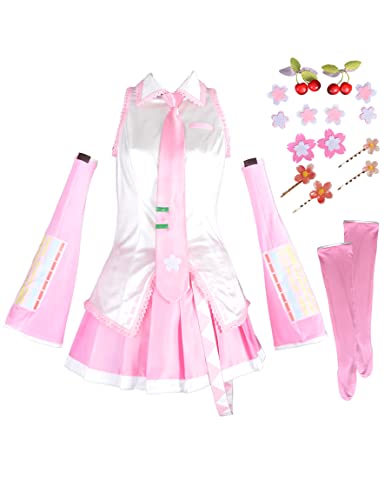 Haikyuu Women Pink Cosplay Dress with Socks Hair Pins Halloween Costume - Small