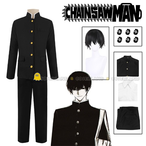 Anime Chainsaw Man Yoshida Hirofumi Cosplay Costume Wig Earrings Black DK High School Uniform Outfit Octopus Devil War Devil Men