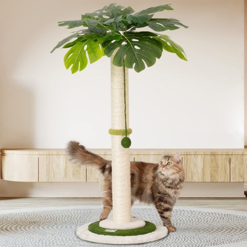 Cat Scratching Post, Scratching Post with Hanging Ball and 35 inches Tall Cat Scratching Post with Sisal Rope for Indoor Large Cat Scratching Post for Large Cats and Kittens - Green
