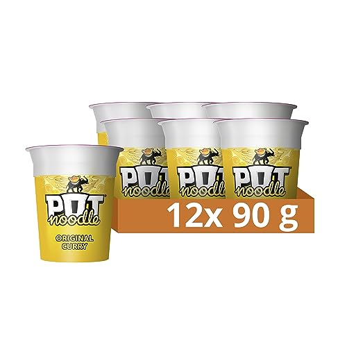 Pot Noodle Original Curry vegetarian Standard Pot quick to make noodles 90 g pack of 12 - Original Curry - 90 g (Pack of 12)