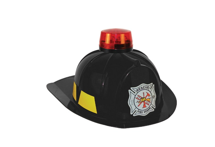 Kids Fire Chief Fireman Fighter Helmet Red Black Hat With Siren Light Costume (Black)