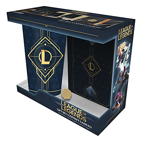 ABYstyle League of Legends Hextech Logo Gift Set Includes Pint Drinking Glass, Pin & Hardcover Notebook Online Video Game Merch Gift 3 Pcs