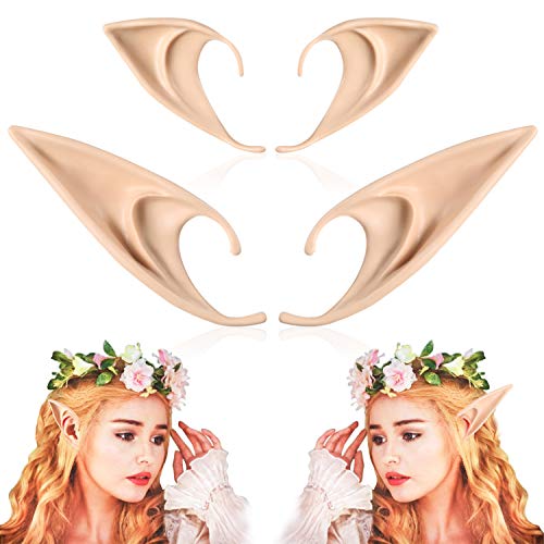 FRESHME Fairy Pixie Elf Ears - Medium and Long Style Cosplay Soft Pointed Ears Renaissance Party Christmas Halloween Custome Makeup Costume Accessories Elven Masquerade Vampire Fairy Ears (2 Pairs) - A - 2 Pairs Elf Ears
