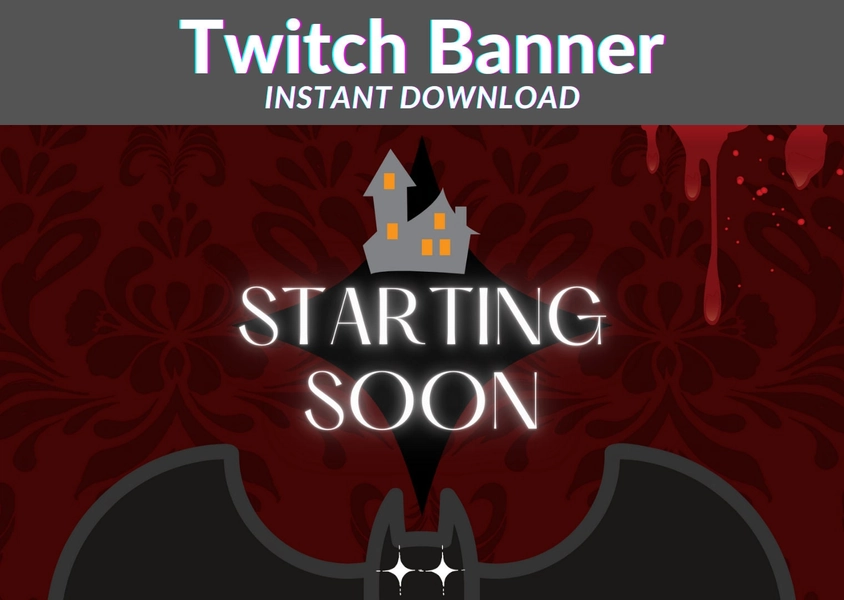 Vampire - 4 x animated Twitch Offline Banner - Stream Overlay Vampire Design - cute Bat red black