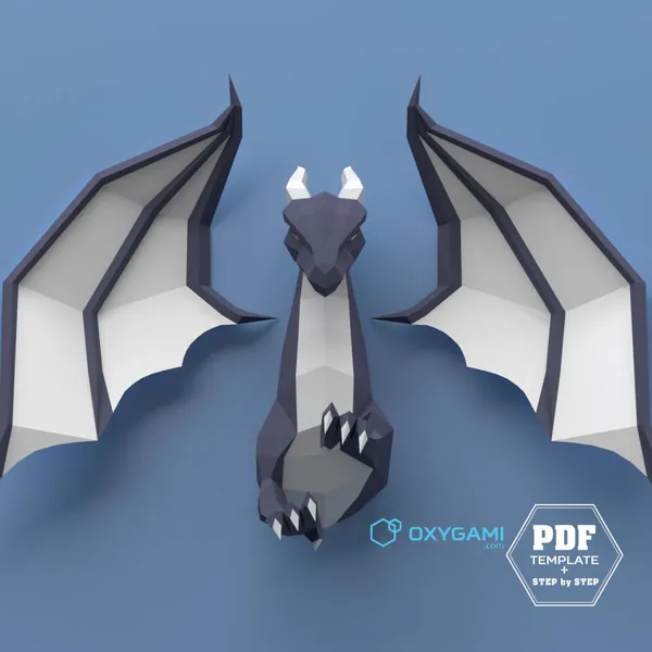 DIY papercraft dragon: Turn this printable PDF pattern into an impressive 3D paper mythical creature to decorate your kid's walls (Beginner)