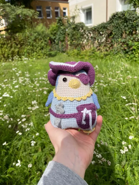 Pirate Penguin Crochet PDF Pattern Plushie Stuffed Animal Doll Cute Chubby Easy Amigurumi  Removable Purple Accessories Hat Sword Eyepatch