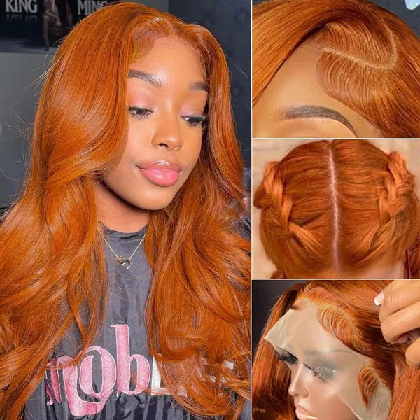Ginger Orange Lace Front Wigs Human Hair Colored Body Wave Human Hair Wigs for Black Women Glueless Ginger Wig 13x4 Transparent HD Lace Frontal Wigs Pre Plucked with Baby Hair Brazilian Remy Hair 18 Inch