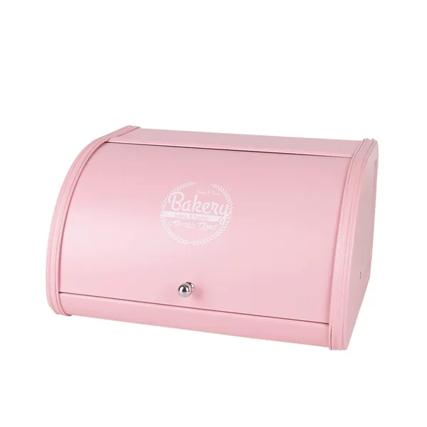 X458 Pink Metal Bread Box/Bin/kitchen Storage Containers with Roll Top Lid (pink)