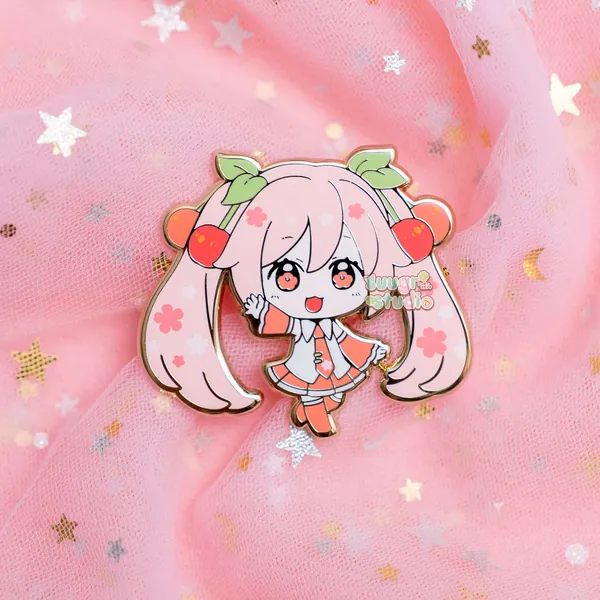 Virtual Vocalist Sakura Miku Hard Enamel Pin - Cherry Pink / [A Grade] / Simple Rubber Back
