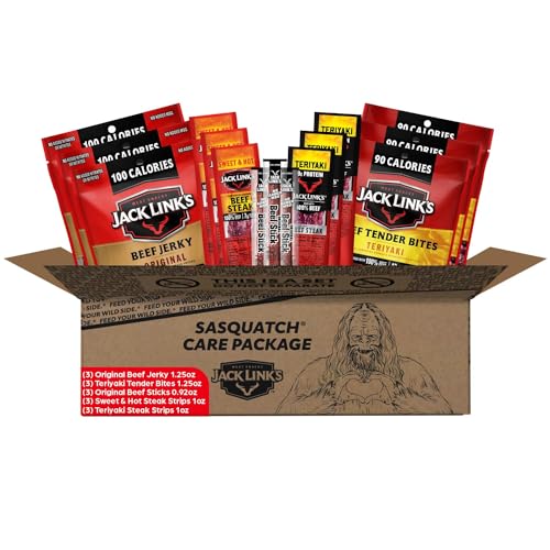 Jack Link's Beef Jerky Gift Basket - Happy National Jerky Day, Includes Delicious Sticks, Steaks, and Tender Bites, Great Father's Day Gifts for Dad, 15-Piece Assorted Gift Pack with Various Flavors - 0.87 Ounce (Pack of 15) - Assorted Pack - 15 Piece