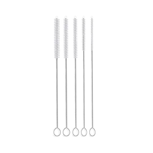 Professional Tube Cleaning Brush Set, White, Small 5 Pc. Kit, Long Deep Cleaning Brushes with Flexible Handles for Bottles, Straws, Pipes, Glass, Guns, and Detailing, Heavy Duty 9.8” Length - Small 5 Pack (2mm 3mm 4mm 5mm 6mm) - White