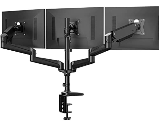 HUANUO Triple Monitor Stand - 3 Monitor Mount with Gas Spring Monitor Arm Fit Three 17 to 32 inch Flat/Curved LCD Computer Screens with Clamp, Grommet Kit, Black - Black