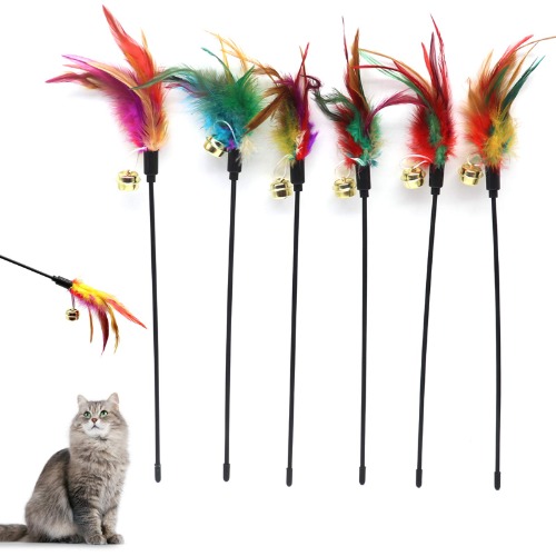 6Pcs Cat Feather Wand Toys