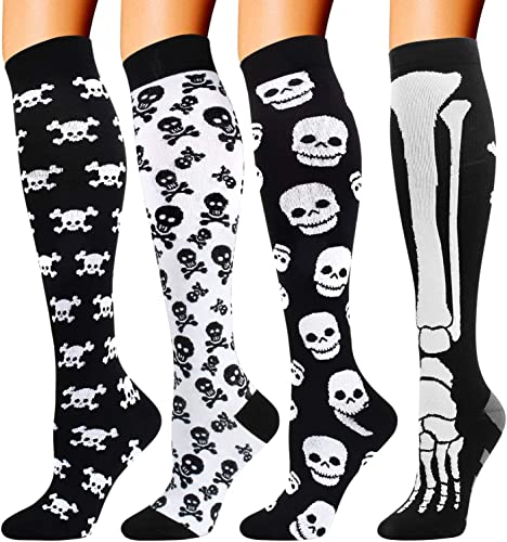 DRESHOW 4 Pairs Compression Socks For Women&Men Circulation Best Support for Athletic Running Cycling Travel - 4 Pairs Set-16 - L-XL