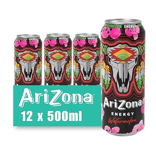 Arizona Sparkling Energy Drink Watermelon, 12 x 500ml Cans, Green Tea, Fruit Juice, Vitamins, Caffeine - Watermelon