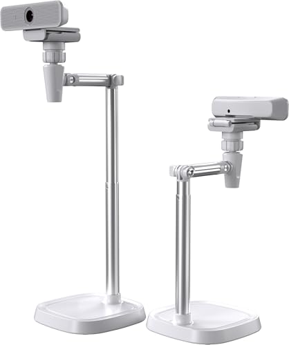 Webcam Stand Camera Mount Cellphone Stand for Webcam C925e C922x C922 C930e C930 C920 C615 Brio 4K, DSLR Camera Right Light with 1/4" Thread (White) - White