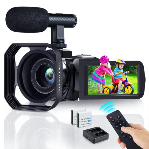 4K Video Camera Camcorder WiFi Ultra HD 48MP Video Cameras Vlogging LED Night Vision 16X Digital Zoom 3'' IPS 270 Rotatable Camera Recorder with Microphone,Remote,Lens Hood, 2 Batteries