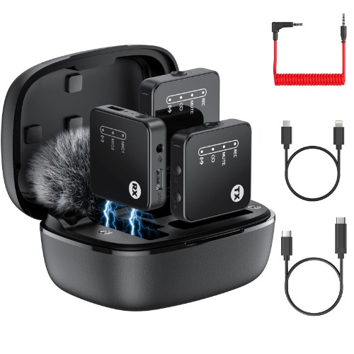 Wireless Lavalier Microphone for Smartphones/DSLR Camera Camcorder, 2.4G Dual Channel Wireless Lapel Mic with 3 Levels Gain Adjustment, Wireless Microphone for Video Recording Interview live Streaming