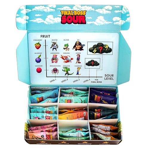 Final Boss Extremely Super Sour Candy, Natural Chewy Gummies Made with Dried Fruit, Free of Artificial Colors, Low Calorie Healthy Snack for Kids & Adults, 1.06oz, 27 Pack (All Sour Levels)