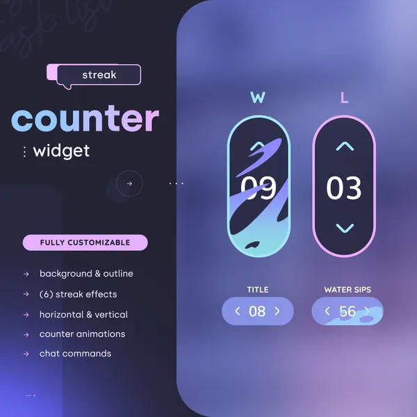 Counter Widget for streaming moba games + water cups