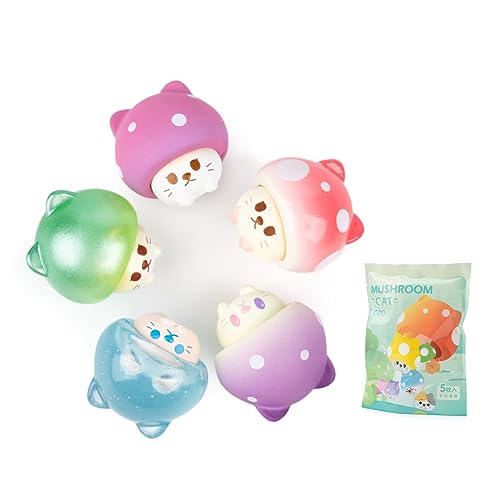 BEEMAI Mushroom Cat Series Blind Pack (5PCs in one Bag) Random Design Cute Figures Collectible Toys Birthday Gifts - Mushroom