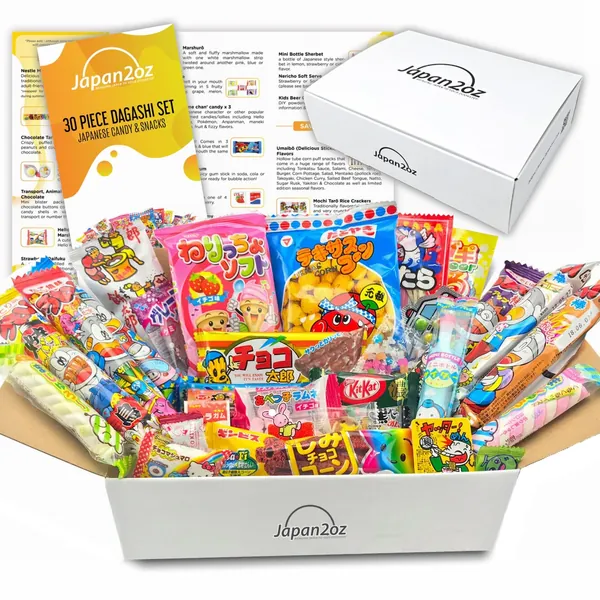 Japanese Snacks & Candy Dagashi with English Pamphlet 30 Pieces Custom Gift Set (Box) - 