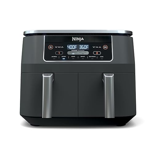 Ninja Foodi 6-in-1 8-qt. (7.6L) 2-Basket Air Fryer DualZone Technology, Match Cook & Smart Finish to Roast, Broil, Dehydrate & More for Quick, Easy Meals, Slate Grey (DZ201C) Canadian Version - 8 Quart