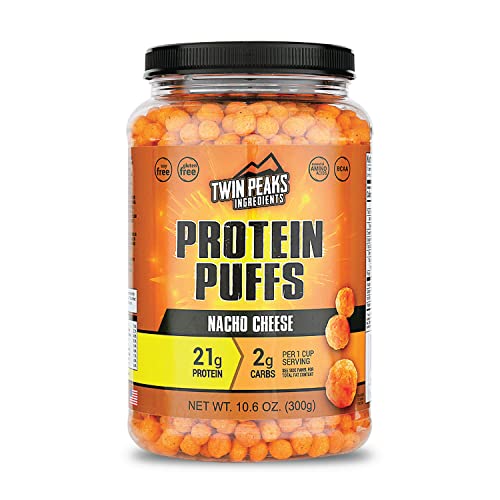 Twin Peaks Low Carb, Keto Friendly Protein Puffs, Nacho Cheese (300g, 21g Protein, 2g Carbs) - 10.6 Ounce (Pack of 1) - Nacho Cheese