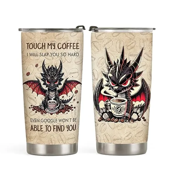 64HYDRO Book Dragon Coffee Tumbler 20oz, Gifts for Dragon Lovers, Librarian Gifts, Reading Gifts, Book Dragon Tumbler Cup, Stainless Steel Double Wall Vacuum Insulated Travel Coffee Mug with Lid - D - DNR2910022