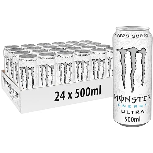 Monster Energy Ultra White – 24 Lattine da 500 ml, Energy Drink Zero Zuccheri e poche Calorie, Bevanda Energetica dal Gusto Leggero e Rinfrescante di Agrumi - Ultra White - 500ml