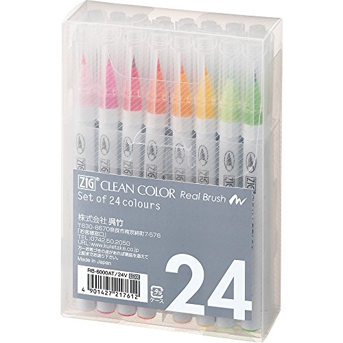 Kuretake Clean Color Real Brush Watercolour Brush Pens (Set Of 24 Colours) - 24 count (Pack of 1)
