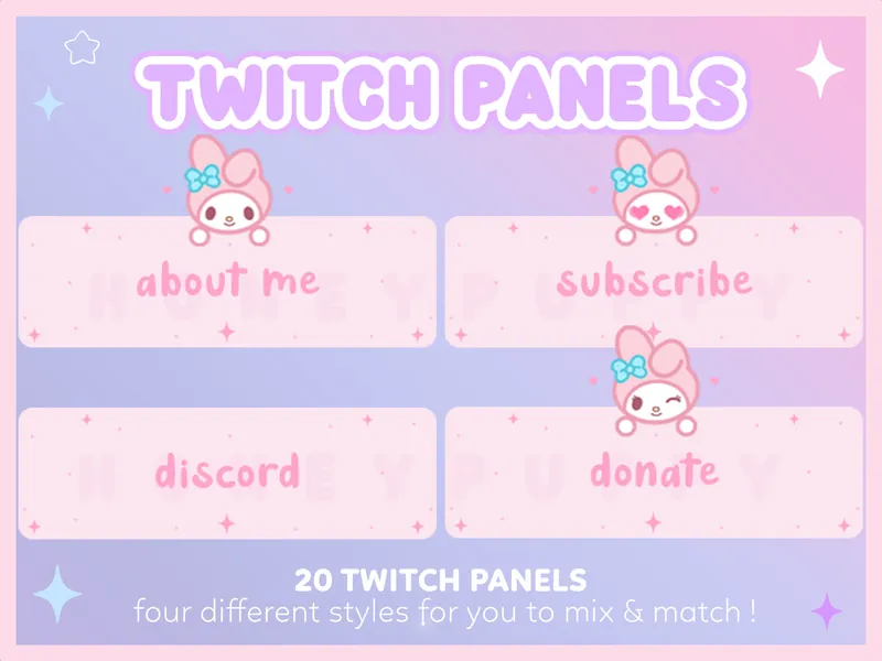 Kawaii Pink Bunny Twitch Panels -  Aesthetic panels / Cute