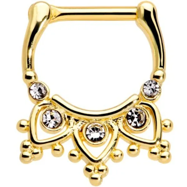 16 Gauge 3/8 Clear Gem Gold Tone Lacy Drama Cartilage Clicker