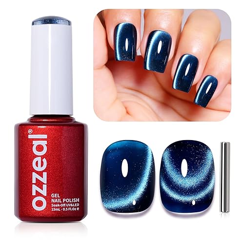 Ozzeal Cat Eye UV Gel Nagellack, 15ML Dunkel Blau Magnetischer Katzenauge UV Nagellack Herbst Winter Glitter Gel Nagellack Holographisch Shimmer Gel Nail Polish Soak Off UV Led - Dunkel Blau Cat Eye
