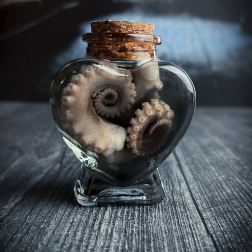 Give Me Your Heart - Mini Octopus Tentacle Wet Specimen Heart Bottle | Real Taxidermy | Valentine's Day Curiosity Jar 