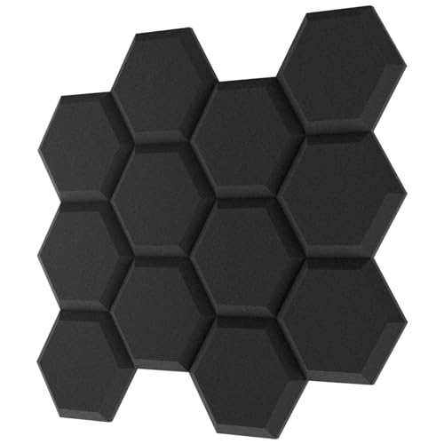 TroyStudio Thick Acoustic Foam Panels, 13.8 X 11.8 X 2 Inches 12 Pcs Hexagon Sound Absorbing Foam, Dense Soundproof Padding Tile, Recording Studio Foam Absorber, Groove Decorative 3D Wall Ceiling Panel - 12 Pcs - Hexagon, 12pcs