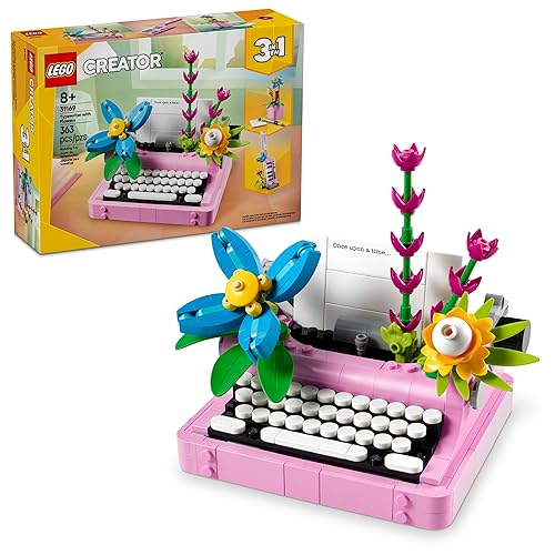 LEGO Creator 3 in 1 Typewriter with Flowers - Building Toy with 3 Building Options, Typewriter, Flowerpot with Pen & Notebook, or Keytar - Gift Idea for Birthdays - 31169