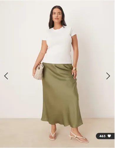 Vila Curve satin maxi skirt in oil green