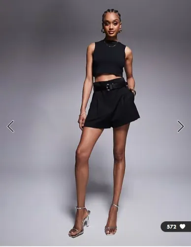ASOS DESIGN Tall tailored high waist belted shorts in black