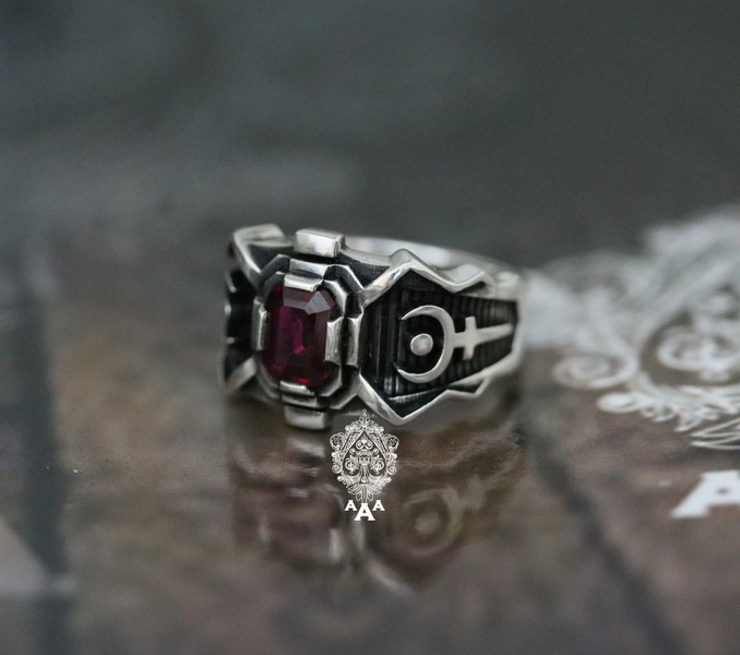 Hades ring Futuristic Hades ring Futuristic Design ring Sterling Silver 925 ring with Red CZ